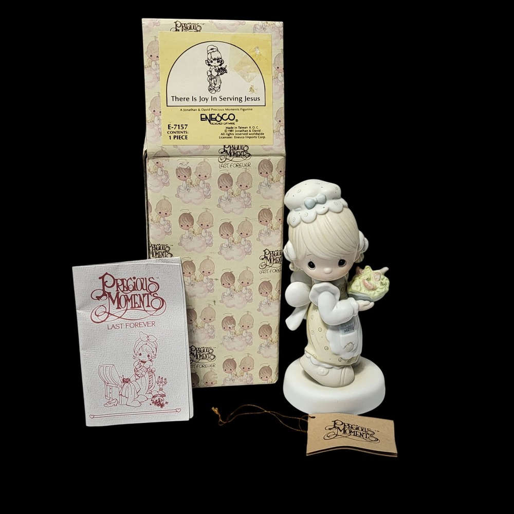 Precious Moments There Is Joy In Serving Jesus Figurine E-7157 Box Tag 1981 *